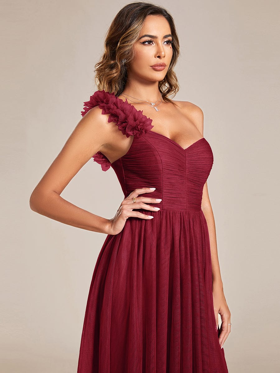 Elegant One Shoulder Maxi Tulle High Slit Bridesmaid Dress