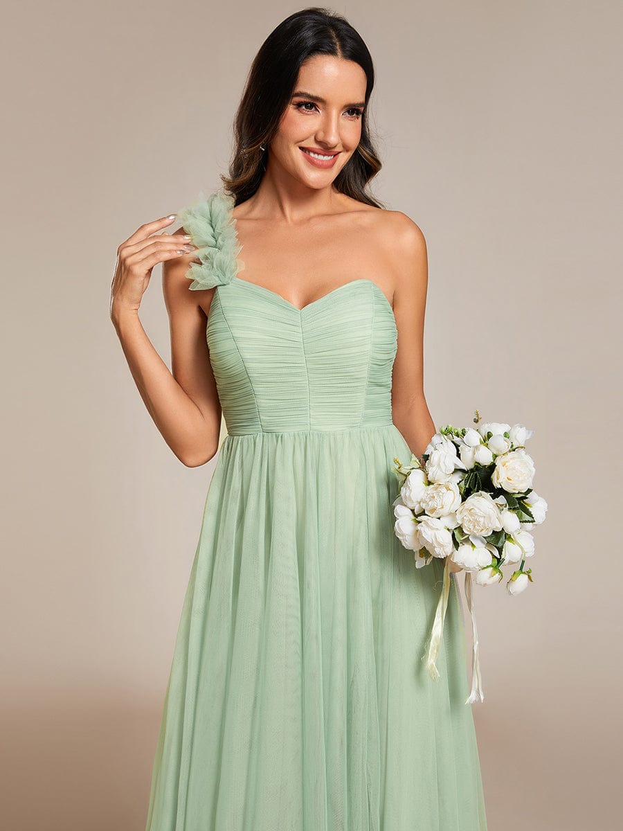 Elegant One Shoulder Maxi Tulle High Slit Bridesmaid Dress