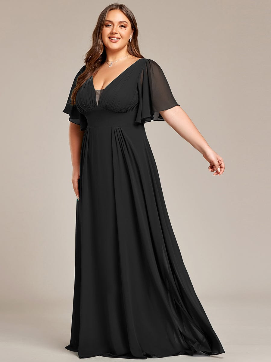 Simple Chiffon Short Sleeves Empire Waist A-Line Maxi Bridesmaid Dress