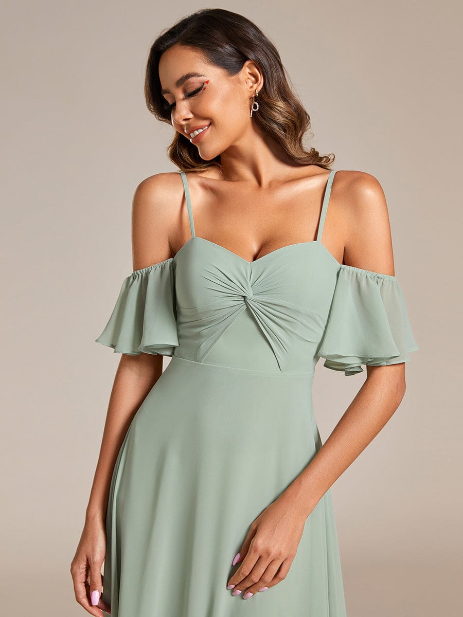 Off Shoulder Chiffon Bridesmaid Dresses with Ruffles Sleeve