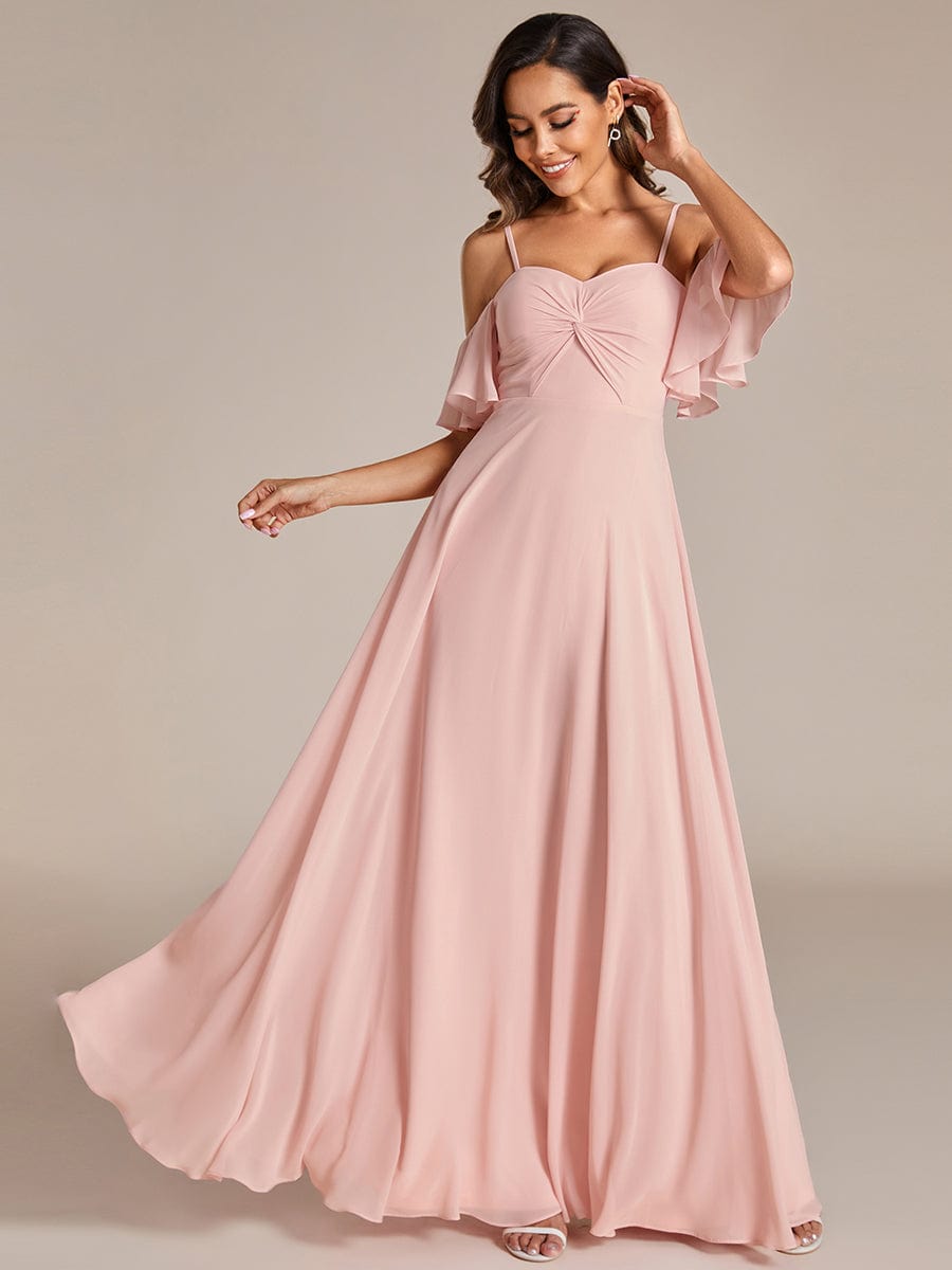 Off Shoulder Chiffon Bridesmaid Dresses with Ruffles Sleeve