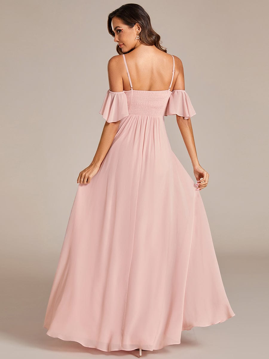 Off Shoulder Chiffon Bridesmaid Dresses with Ruffles Sleeve