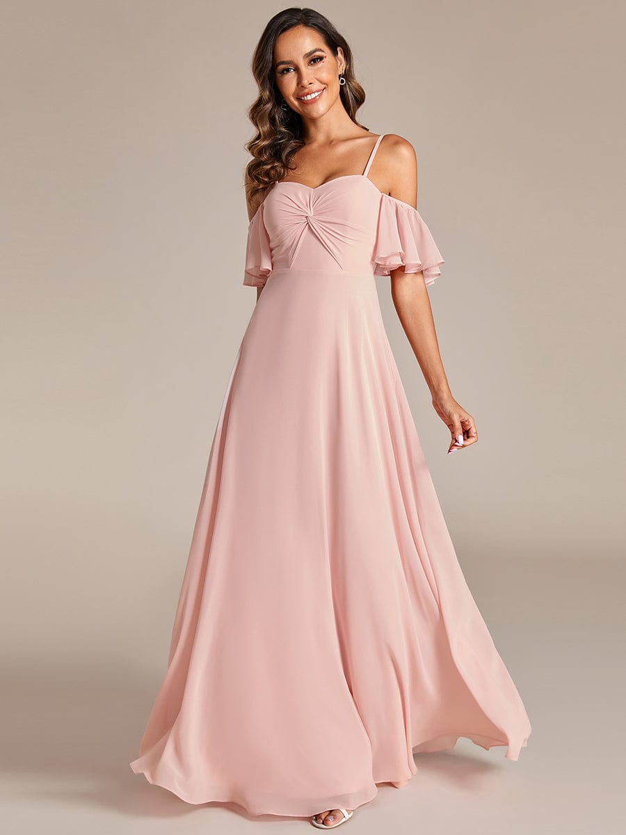 Off Shoulder Chiffon Bridesmaid Dresses with Ruffles Sleeve