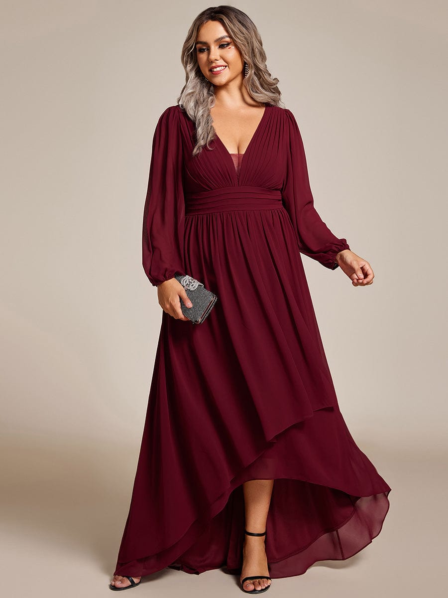 Enchanting Chiffon Lantern Sleeve Pleated High Waist Bridesmaid Dress