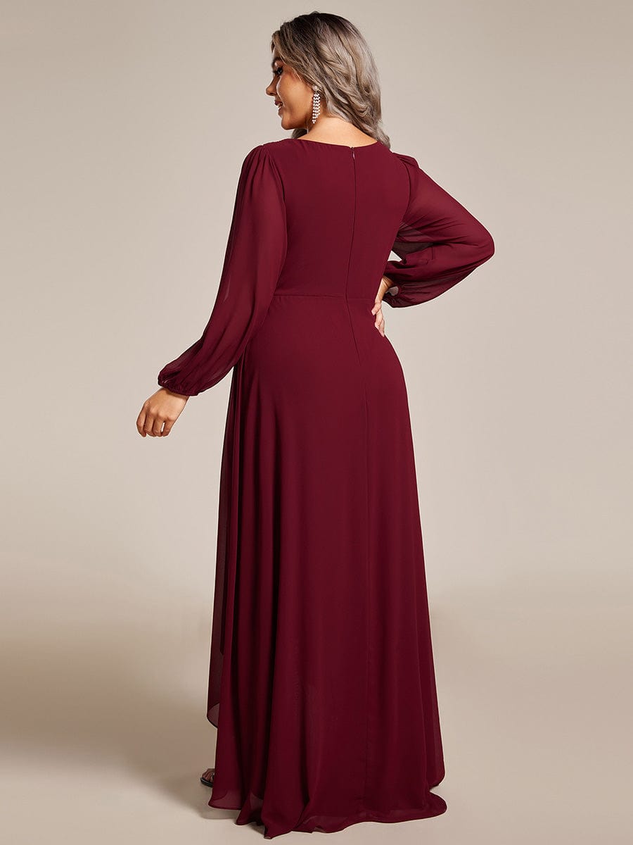 Enchanting Chiffon Lantern Sleeve Pleated High Waist Bridesmaid Dress