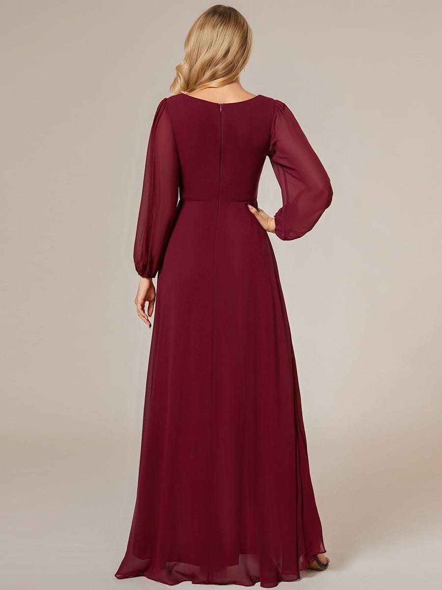 Enchanting Chiffon Lantern Sleeve Pleated High Waist Bridesmaid Dress