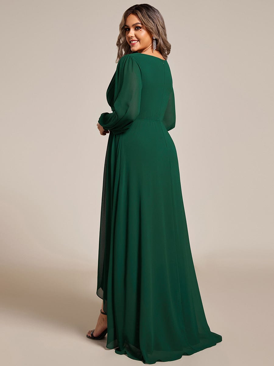 Enchanting Chiffon Lantern Sleeve Pleated High Waist Bridesmaid Dress