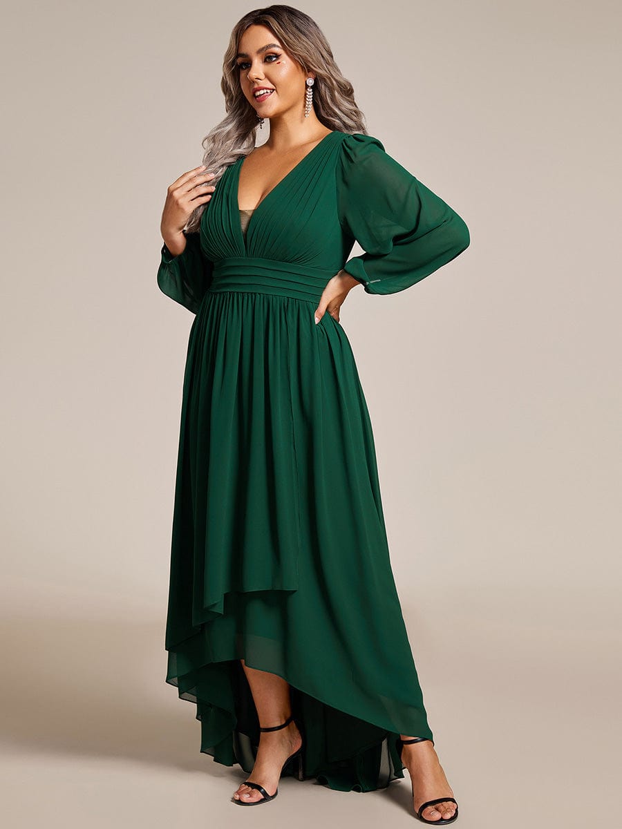 Plus Size Enchanting Chiffon Lantern Sleeve Pleated High Waist Bridesmaid Dress