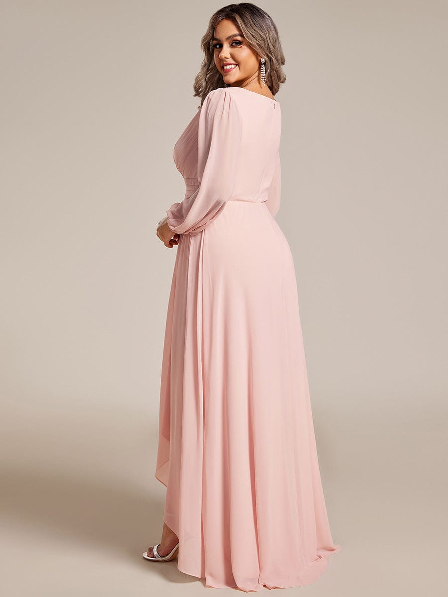 Enchanting Chiffon Lantern Sleeve Pleated High Waist Bridesmaid Dress