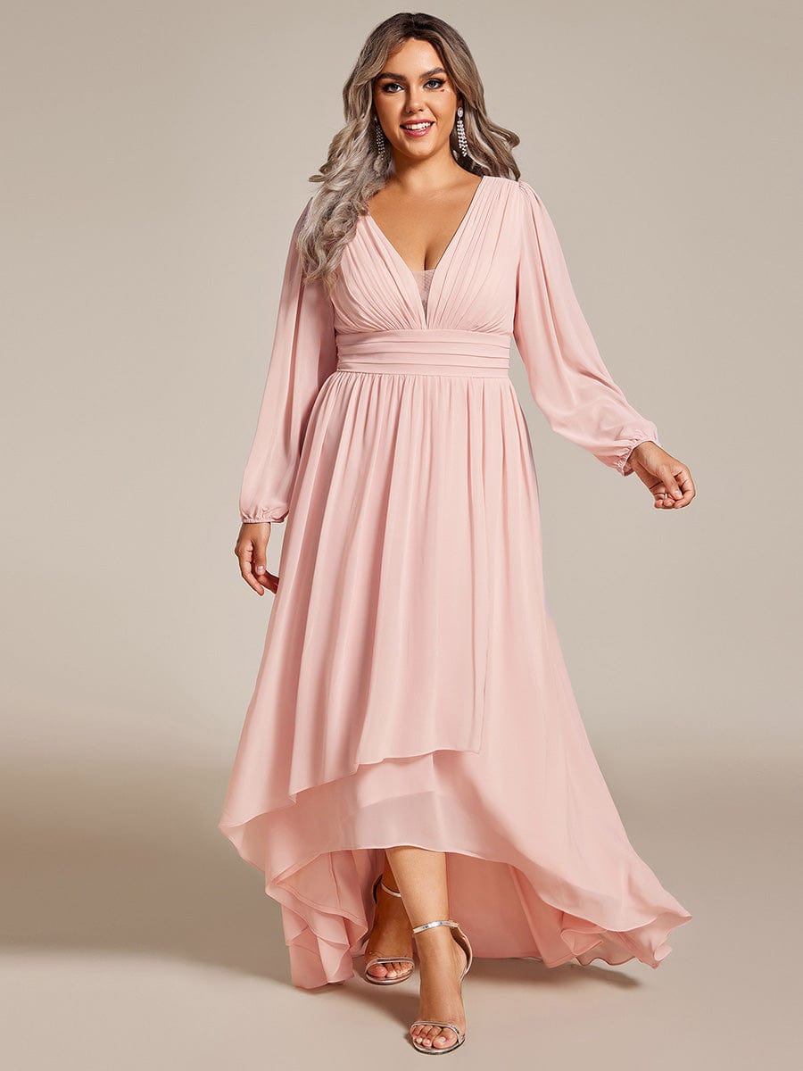 Enchanting Chiffon Lantern Sleeve Pleated High Waist Bridesmaid Dress