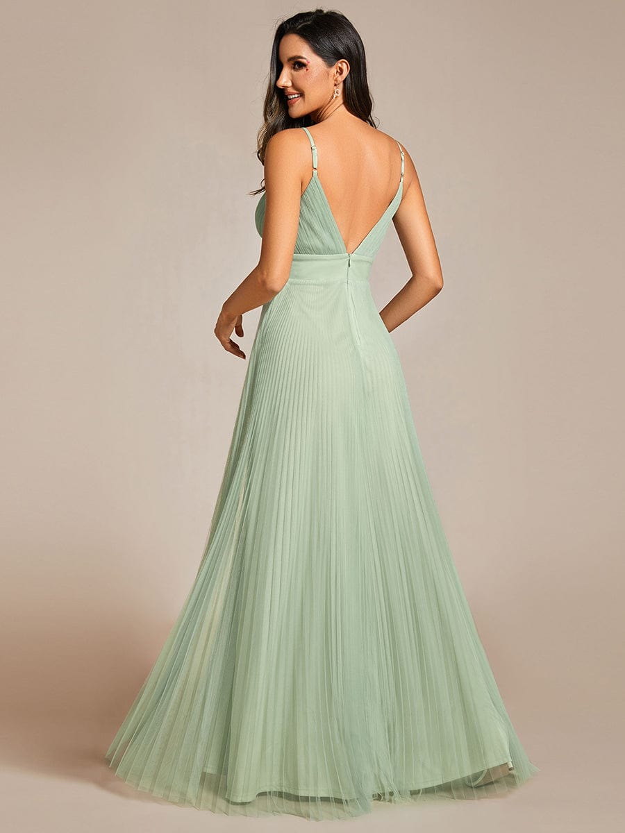 Tulle V-Neck Sleeveless Bridesmaid Dress with Pleats