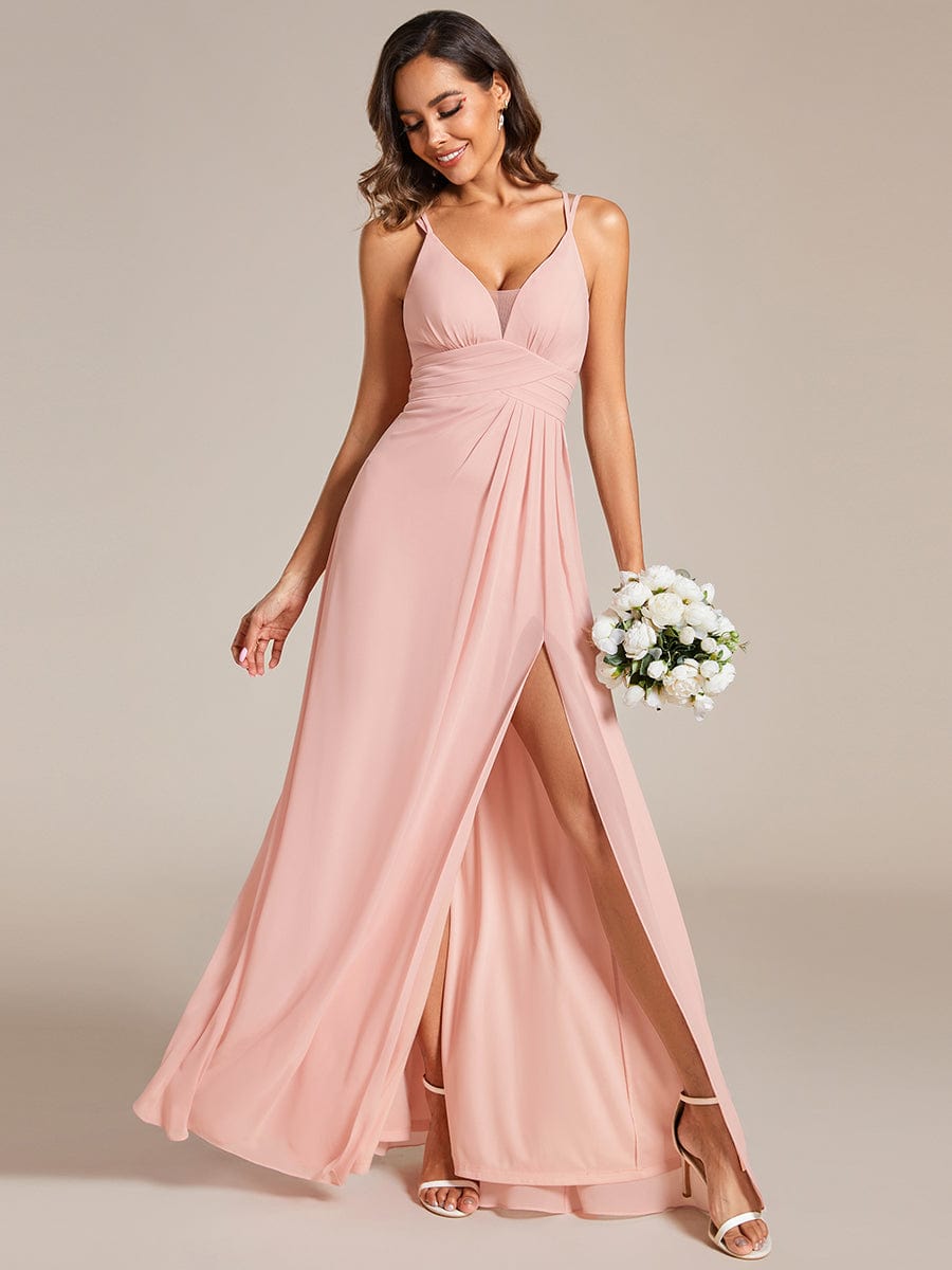 V-Neck Chiffon Bridesmaid Dress with High Slit