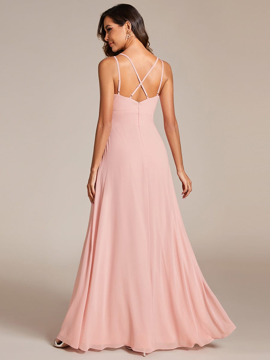 V-Neck Chiffon Bridesmaid Dress with High Slit