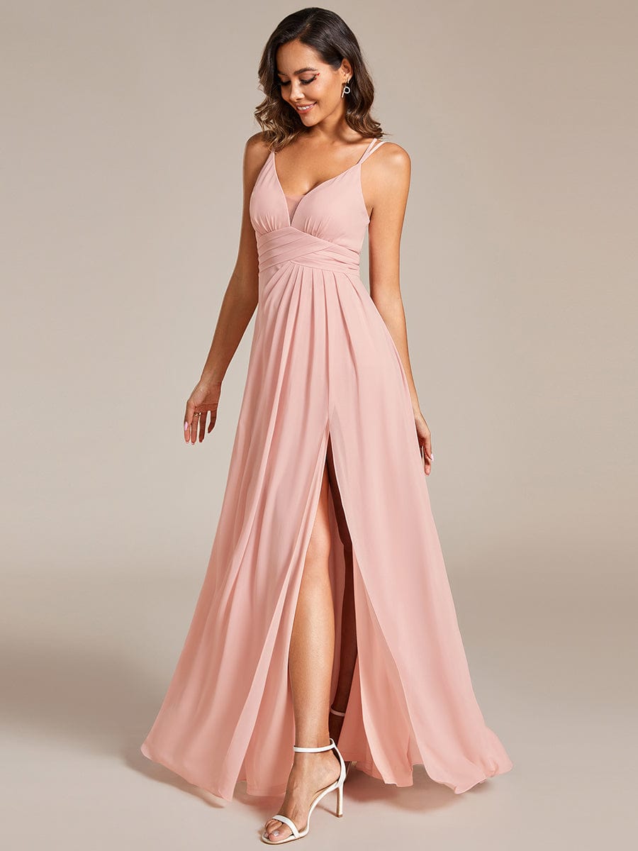 V-Neck Chiffon Bridesmaid Dress with High Slit