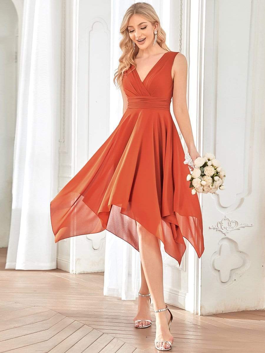 Custom Size Knee Length Chiffon Bridesmaid Dress with Irregular Hem