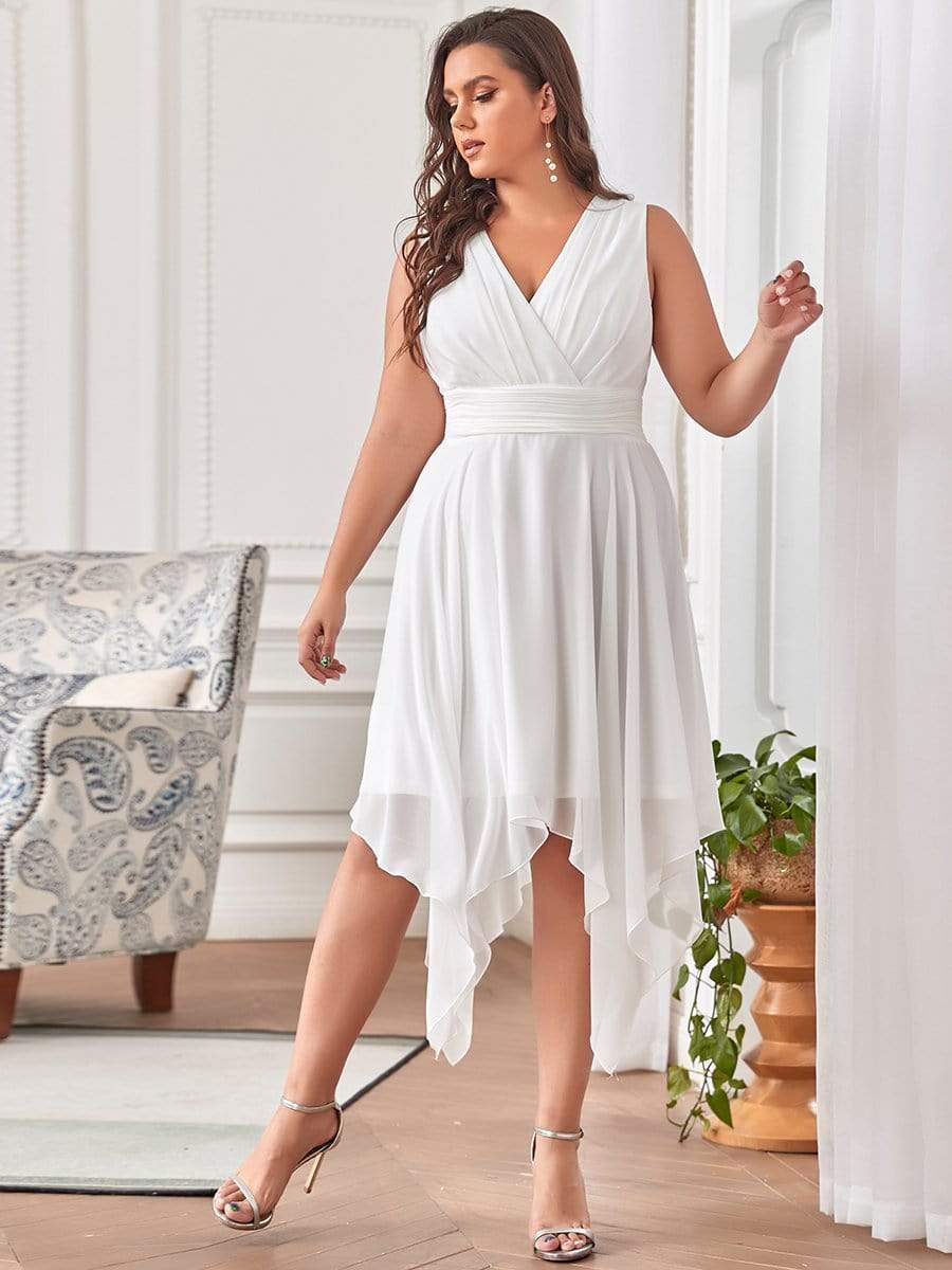 Plus Size Knee Length Asymmetrical Hem Chiffon Bridesmaid Dress