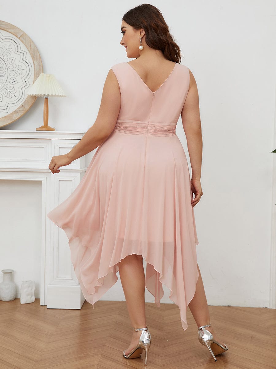 Simple V-Neck Irregular Hem Chiffon Midi Bridesmaid Dress