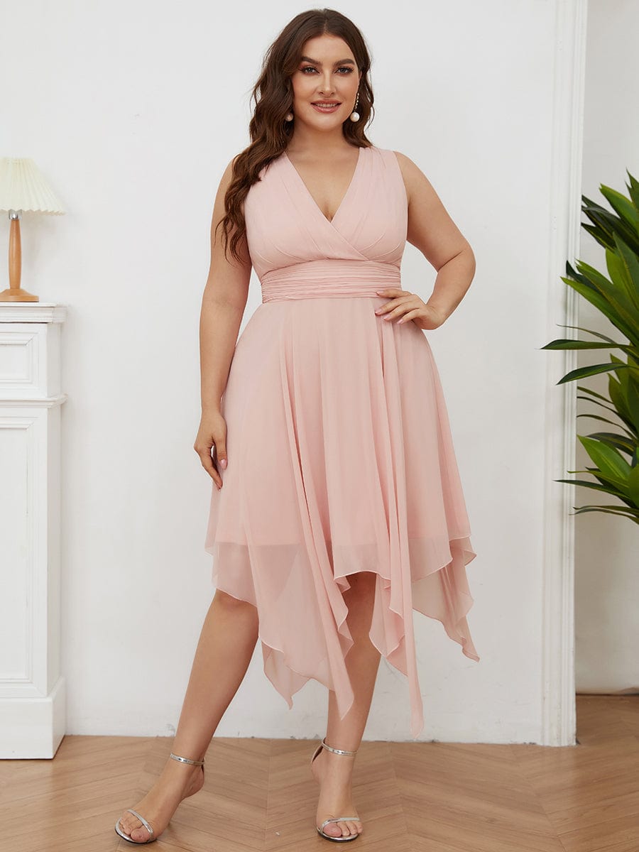 Plus Size Knee Length Asymmetrical Hem Chiffon Bridesmaid Dress