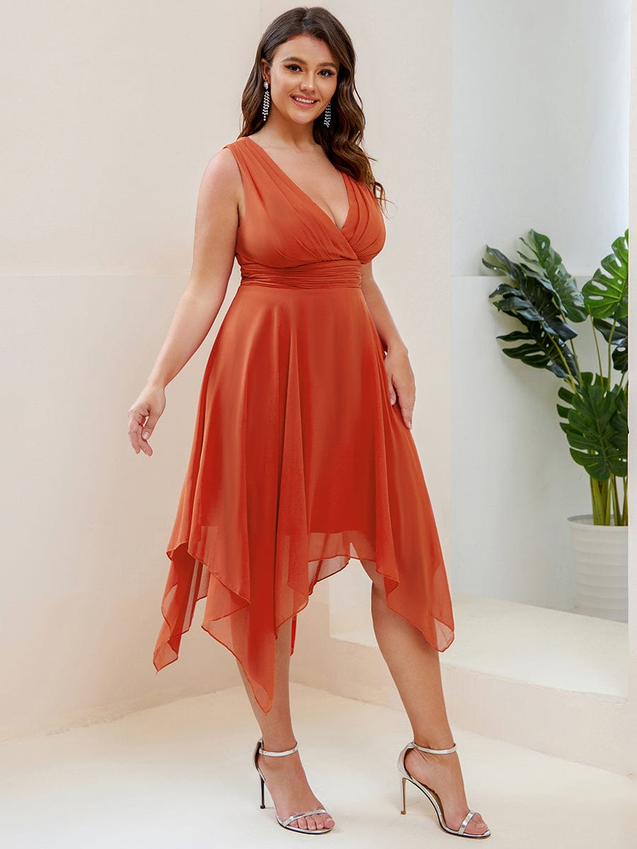 Plus Size Knee Length Asymmetrical Hem Chiffon Bridesmaid Dress