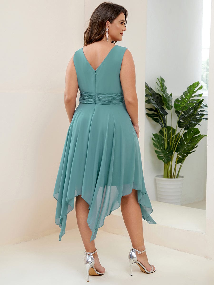 Simple V-Neck Irregular Hem Chiffon Midi Bridesmaid Dress