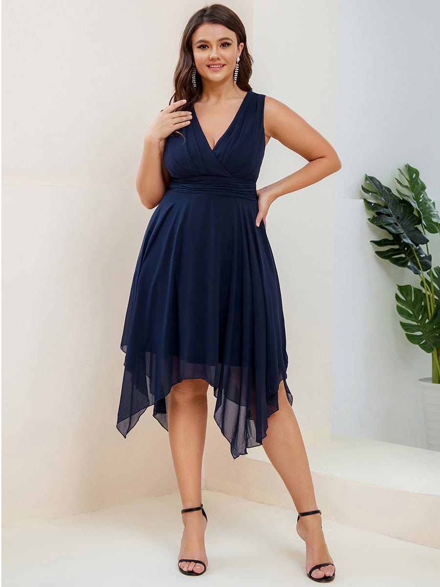 Plus Size Knee Length Asymmetrical Hem Chiffon Bridesmaid Dress