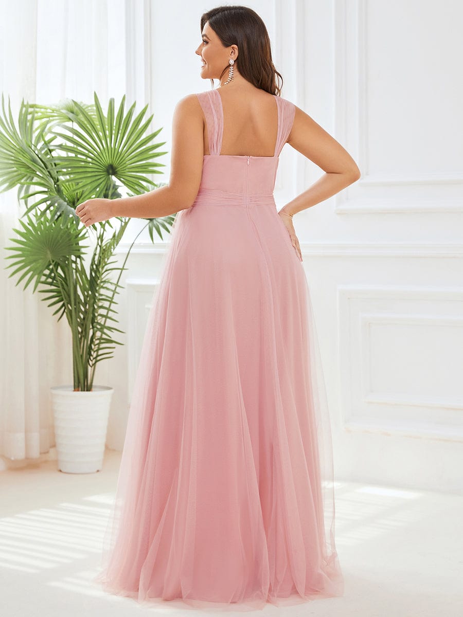 Plus Size Maxi Long Double V Neck Tulle Bridesmaid Dresses