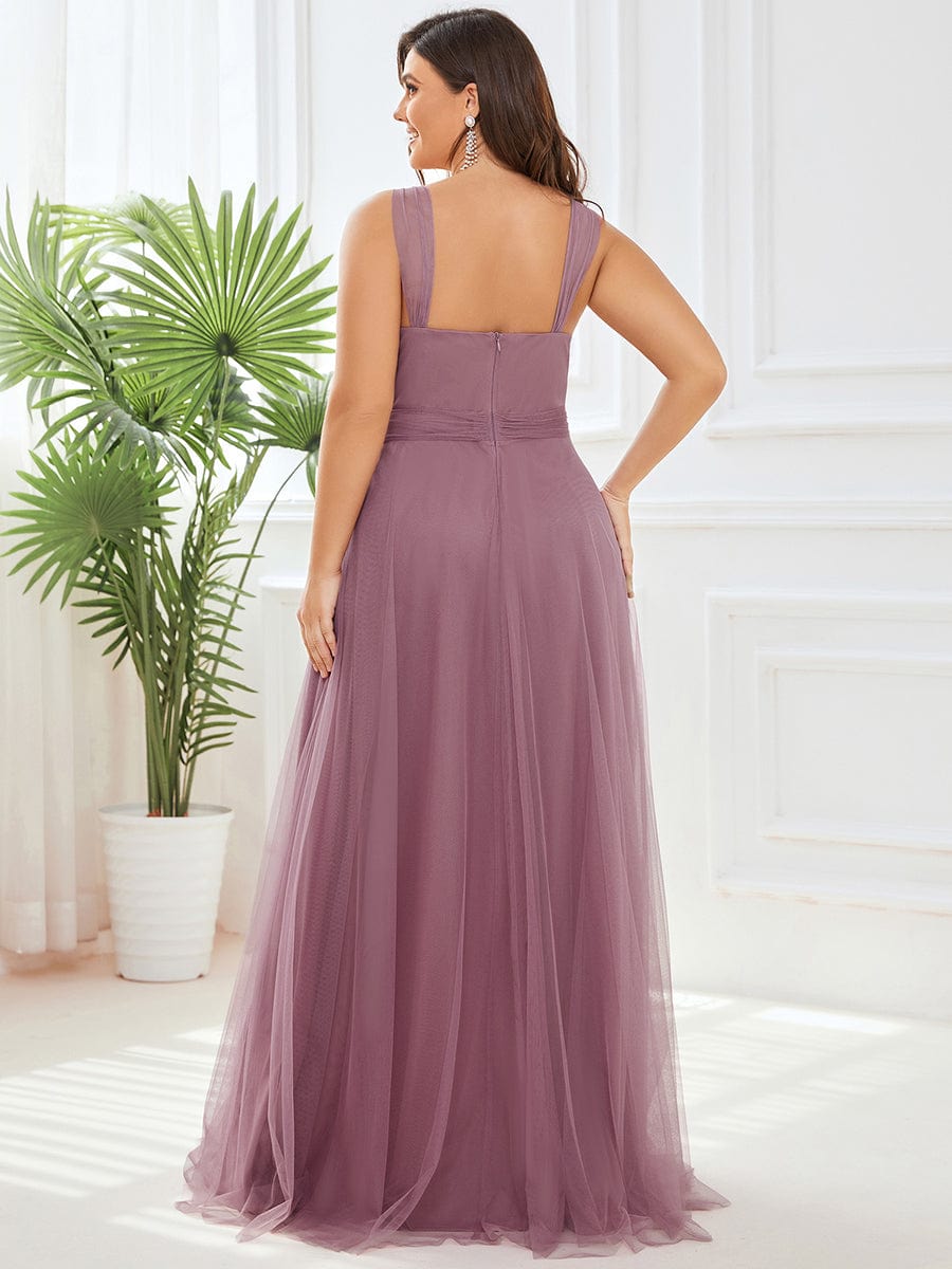 Floor Length Double V Neck Tulle Bridesmaid Dresses