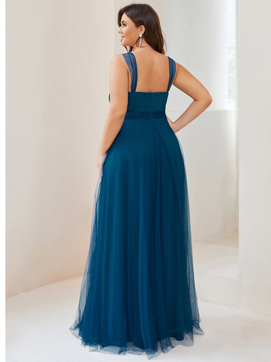 Floor Length Double V Neck Tulle Bridesmaid Dresses