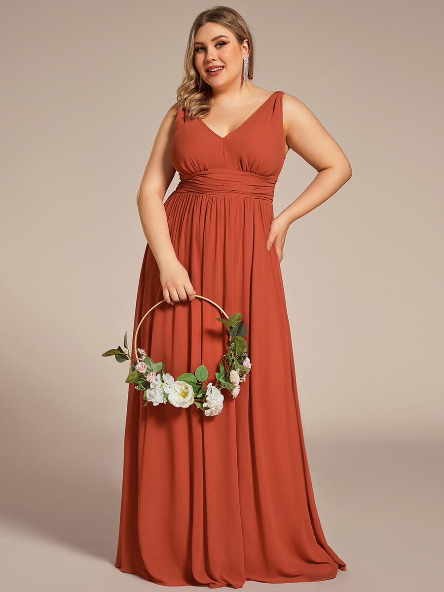 Plus Size Sleeveless V-Neck Chiffon Maxi Bridesmaid Dress