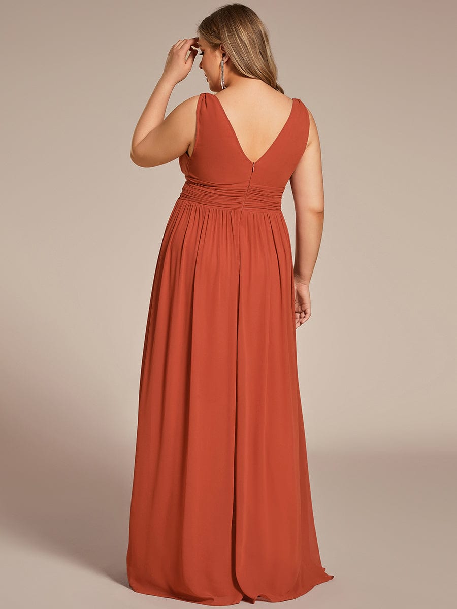 Plus Size Sleeveless V-Neck Chiffon Maxi Bridesmaid Dress