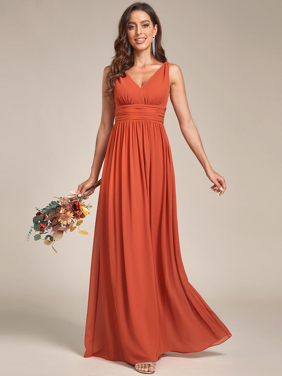 Elegant Sleeveless V-Neck Maxi Chiffon Bridesmaid Dress