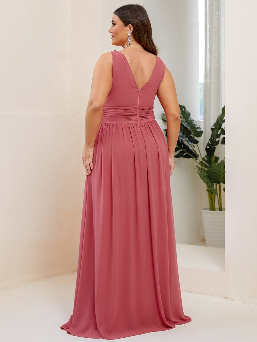 Plus Size Sleeveless V-Neck Chiffon Maxi Bridesmaid Dress