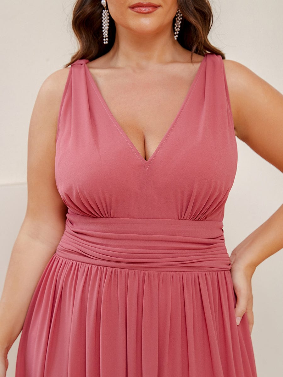 Plus Size Sleeveless V-Neck Chiffon Maxi Bridesmaid Dress