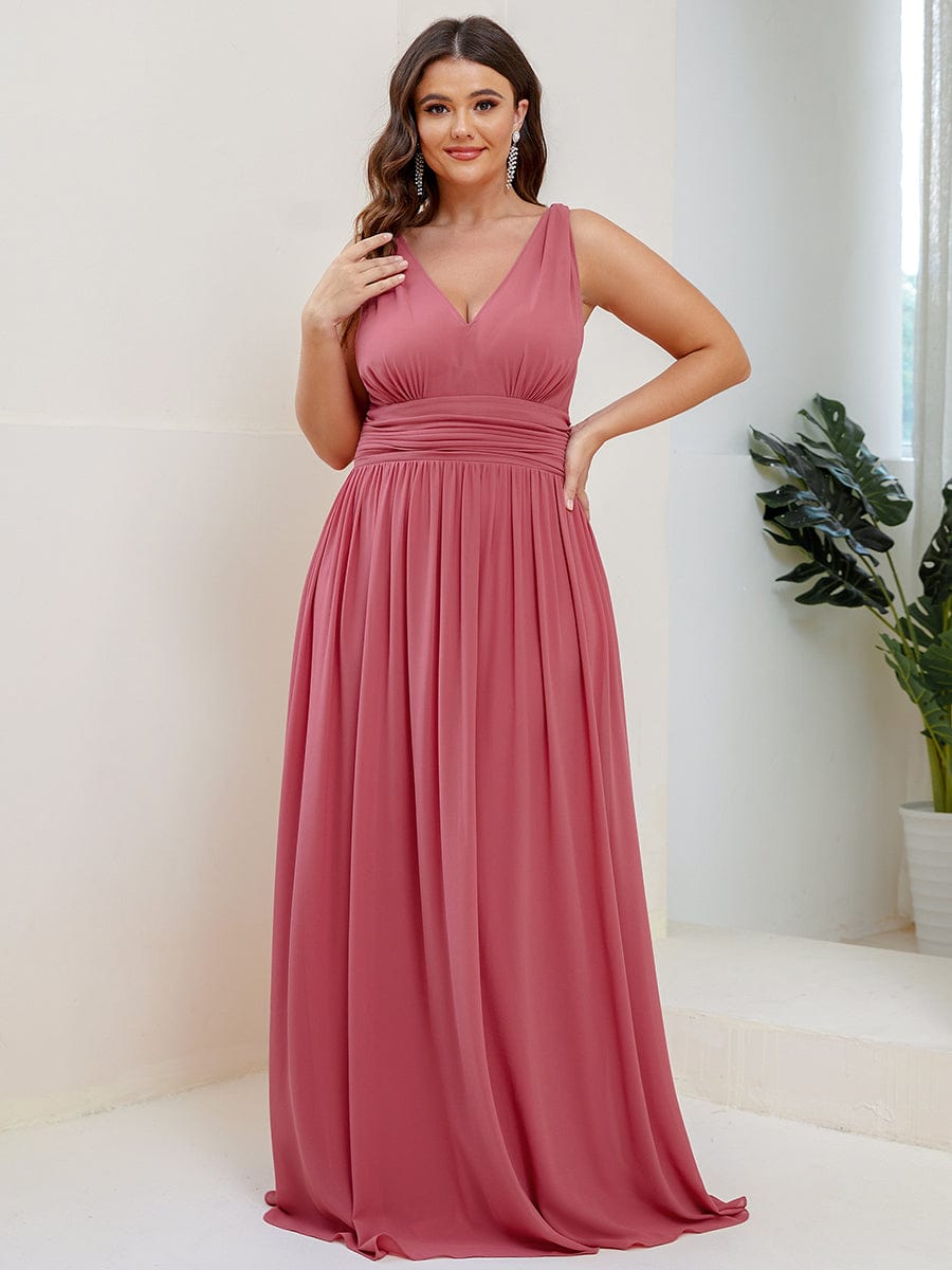 Elegant Sleeveless V-Neck Maxi Chiffon Bridesmaid Dress