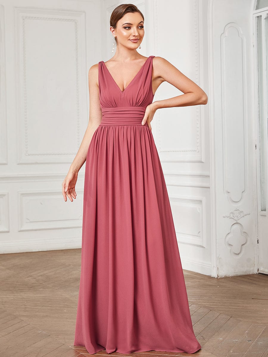 Elegant Sleeveless V-Neck Maxi Chiffon Bridesmaid Dress