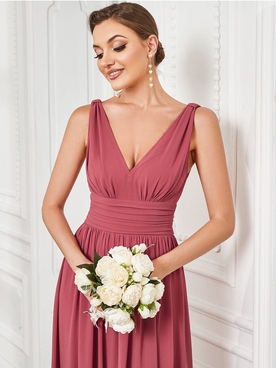 Elegant Sleeveless V-Neck Maxi Chiffon Bridesmaid Dress