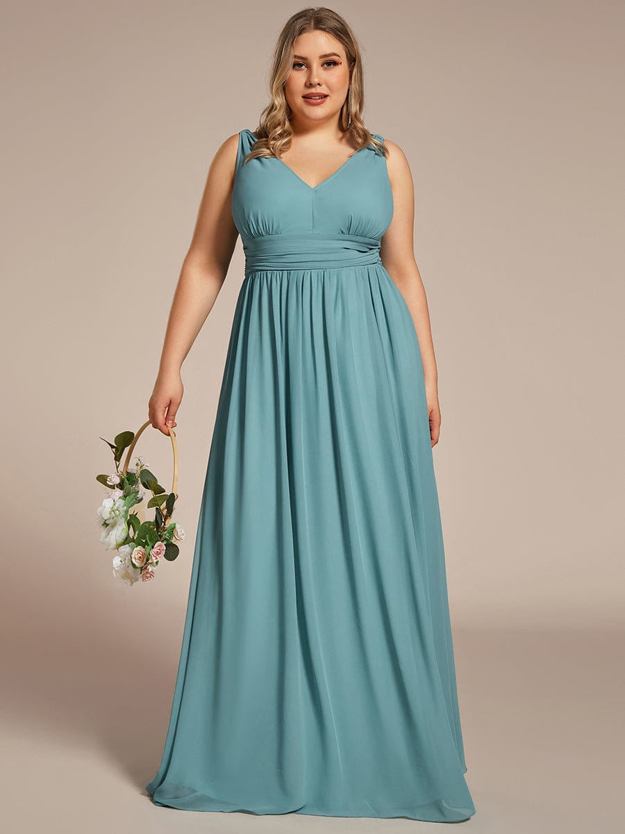 Plus Size Sleeveless V-Neck Chiffon Maxi Bridesmaid Dress