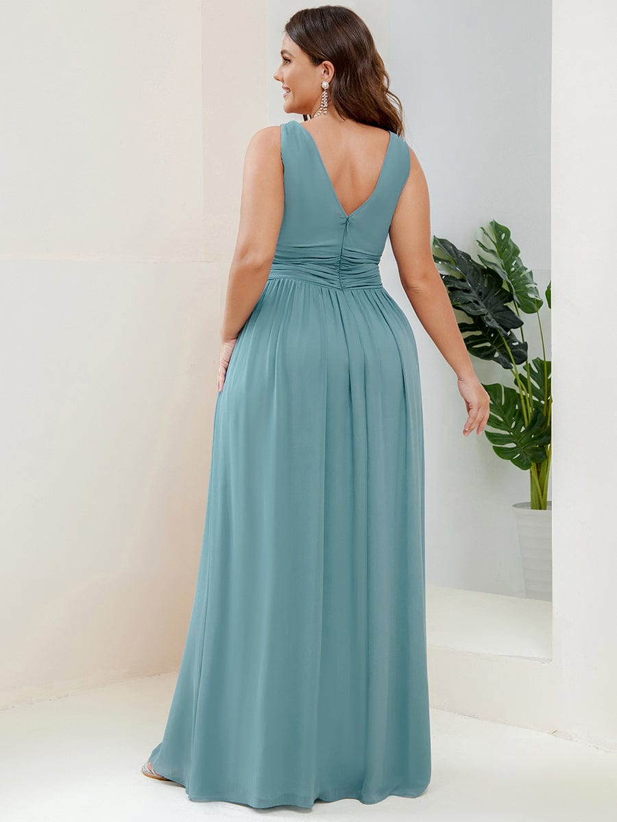 V Neck Sleeveless Pleated Chiffon Evening Dress