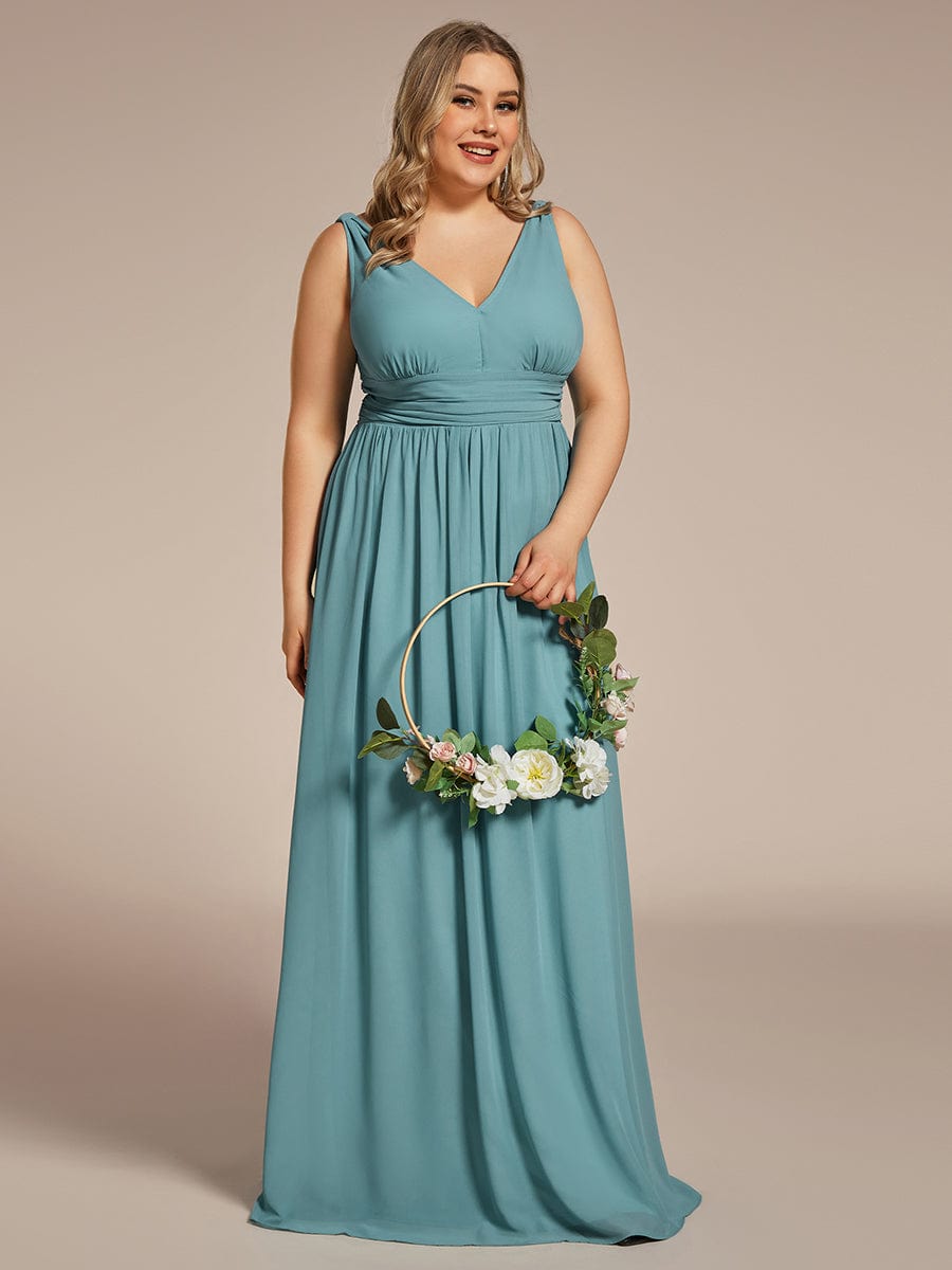 Plus Size Sleeveless V-Neck Chiffon Maxi Bridesmaid Dress