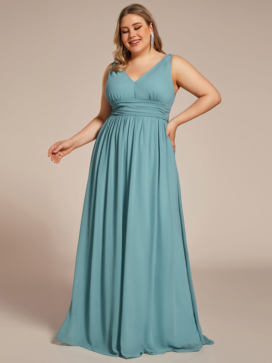 Plus Size Sleeveless V-Neck Chiffon Maxi Bridesmaid Dress