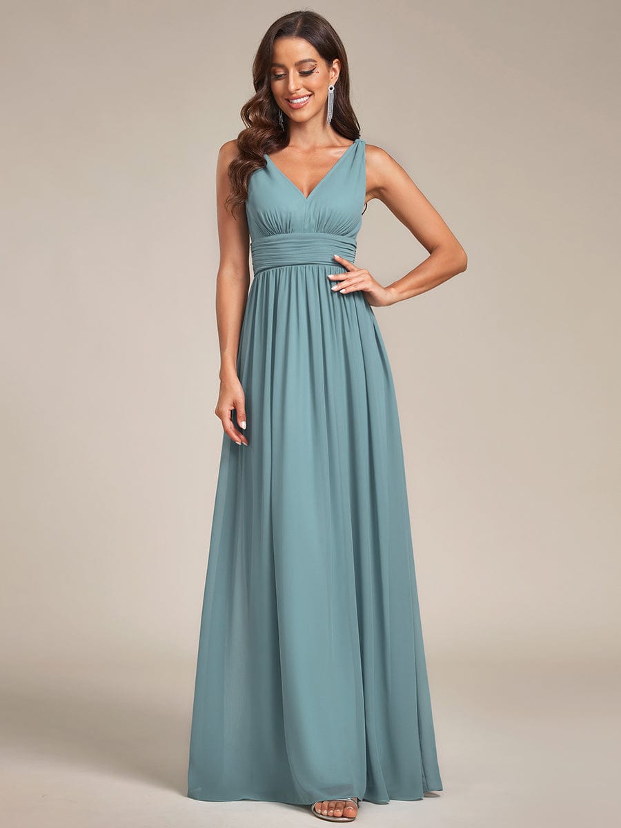 Elegant V Neck A Line Chiffon Maxi Bridesmaid Dresses