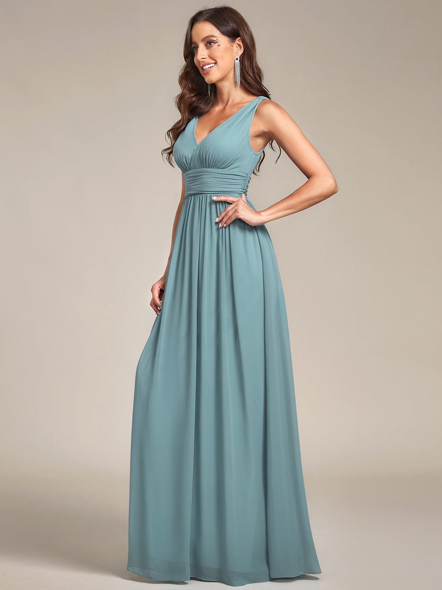 V Neck Sleeveless Pleated Chiffon Evening Dress