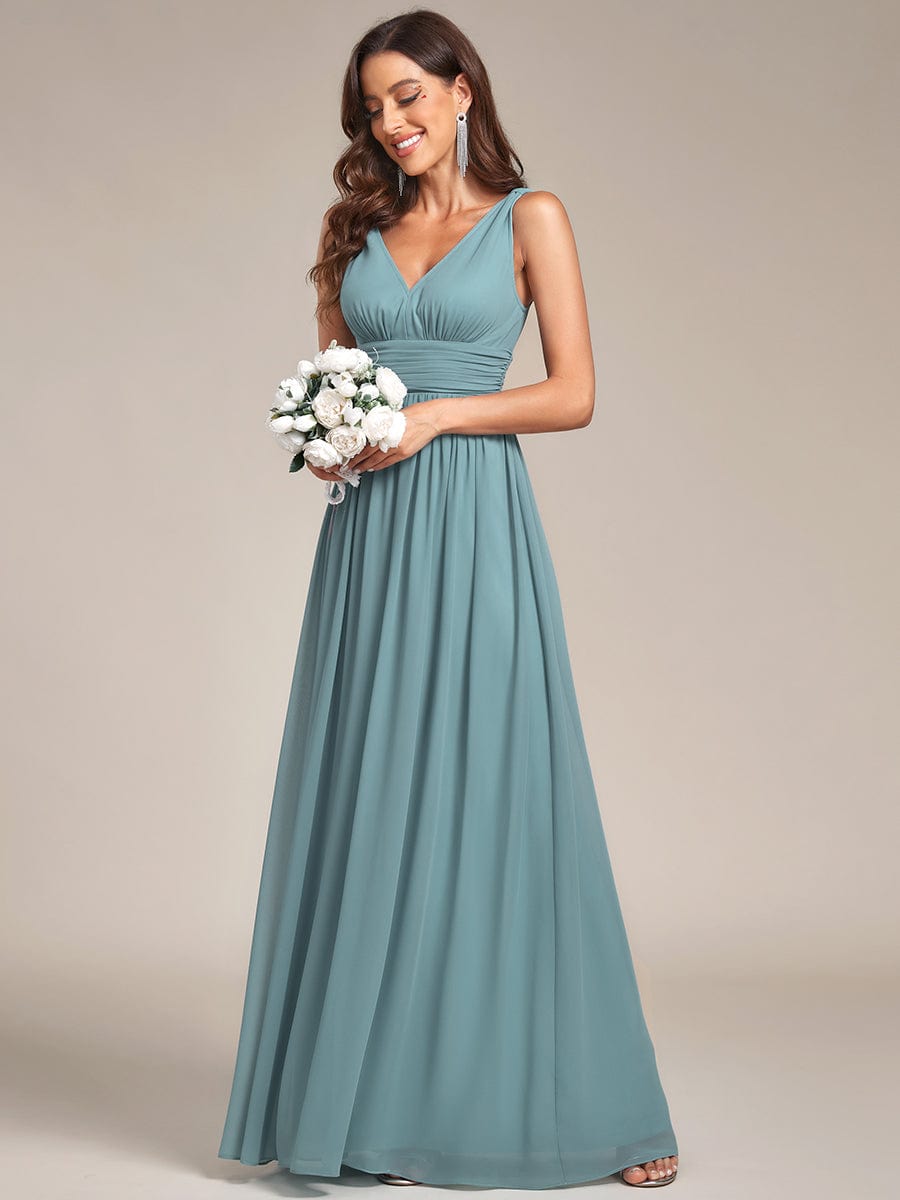 V Neck Sleeveless Pleated Chiffon Evening Dress