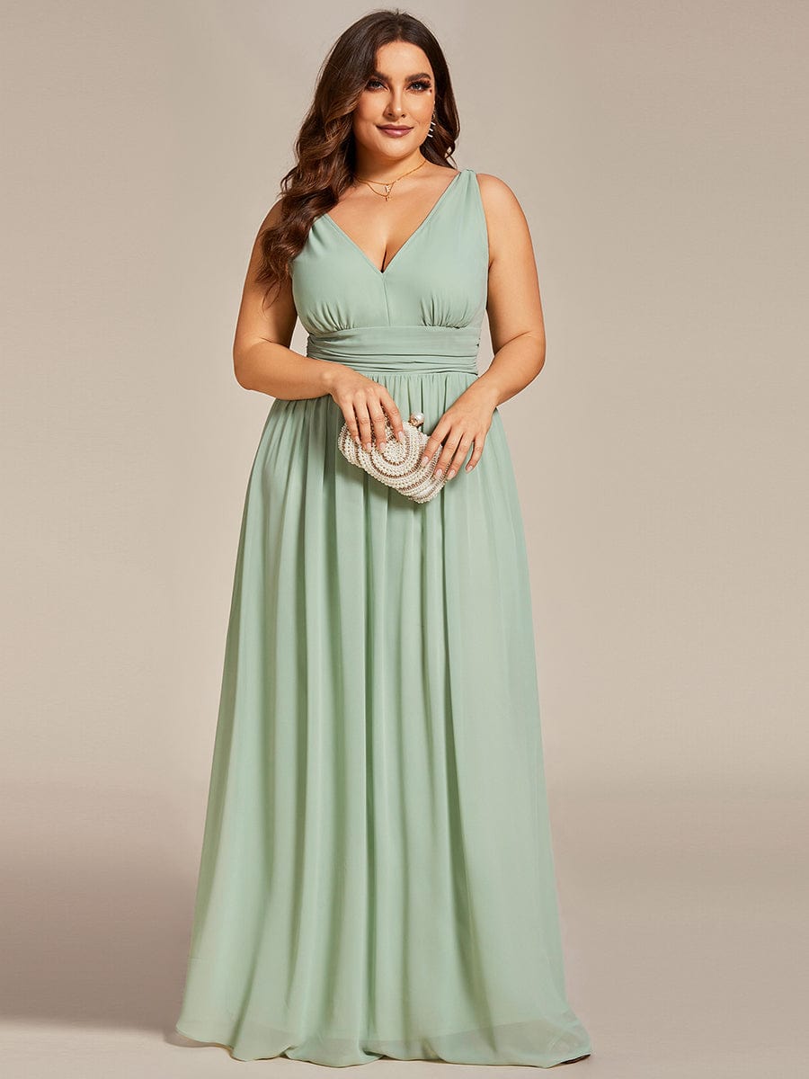 Custom Size V Neck Sleeveless Pleated Chiffon Evening Dress