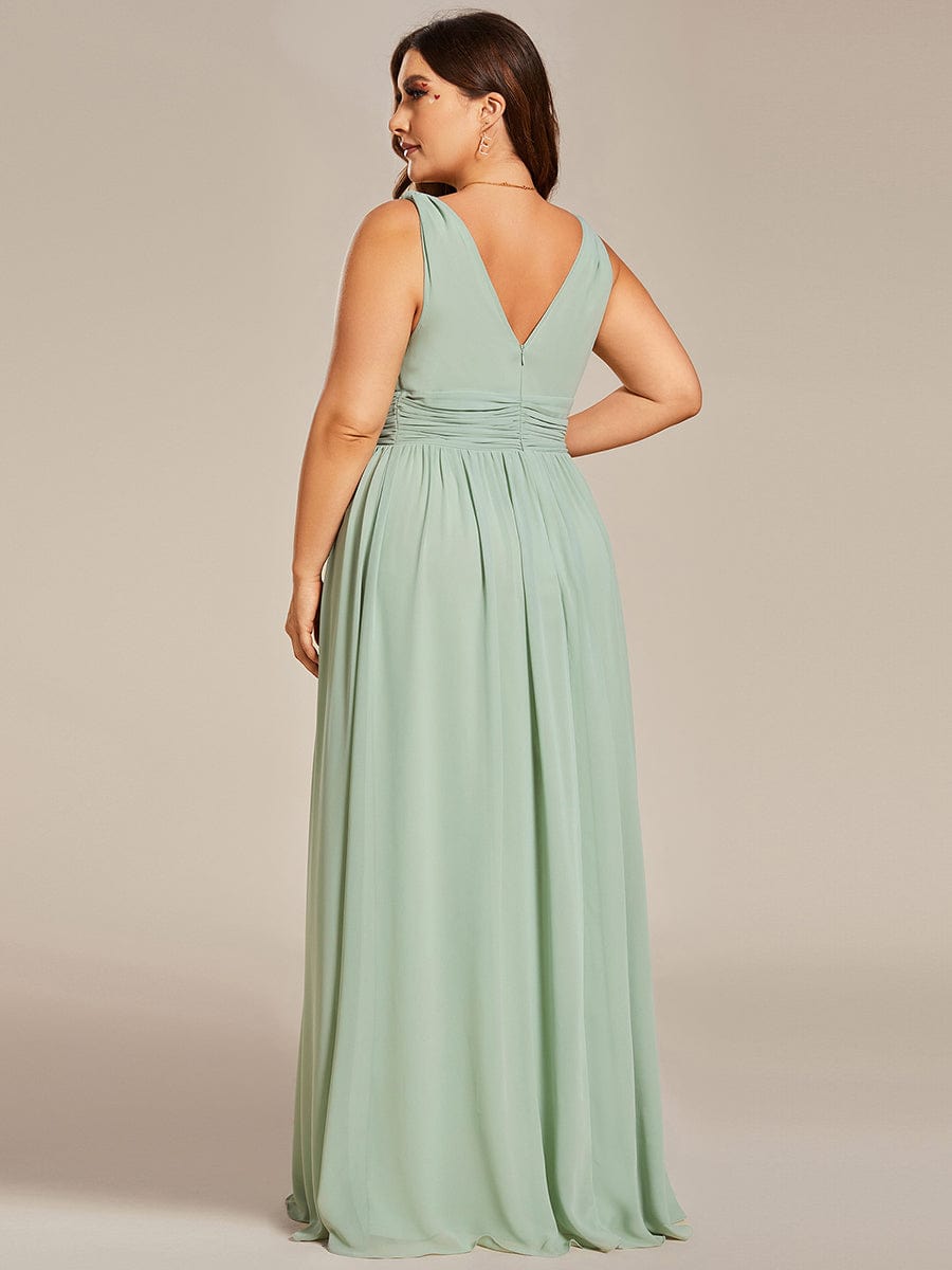 Custom Size V Neck Sleeveless Pleated Chiffon Evening Dress