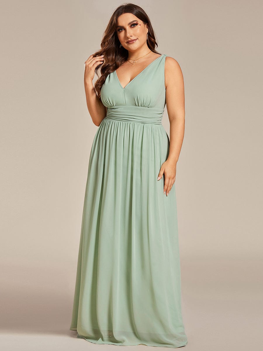 Custom Size V Neck Sleeveless Pleated Chiffon Evening Dress