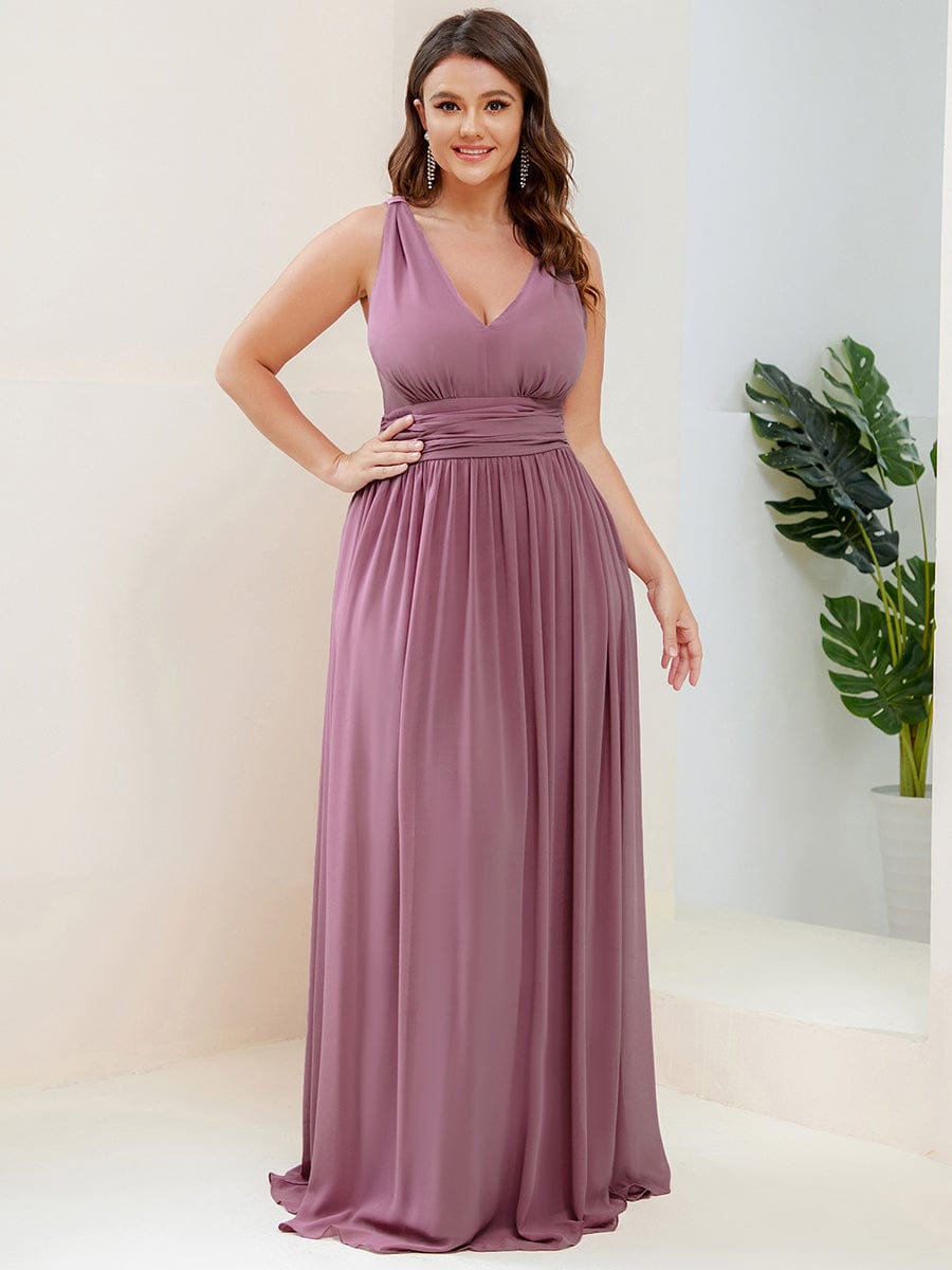 V Neck Sleeveless Pleated Chiffon Evening Dress