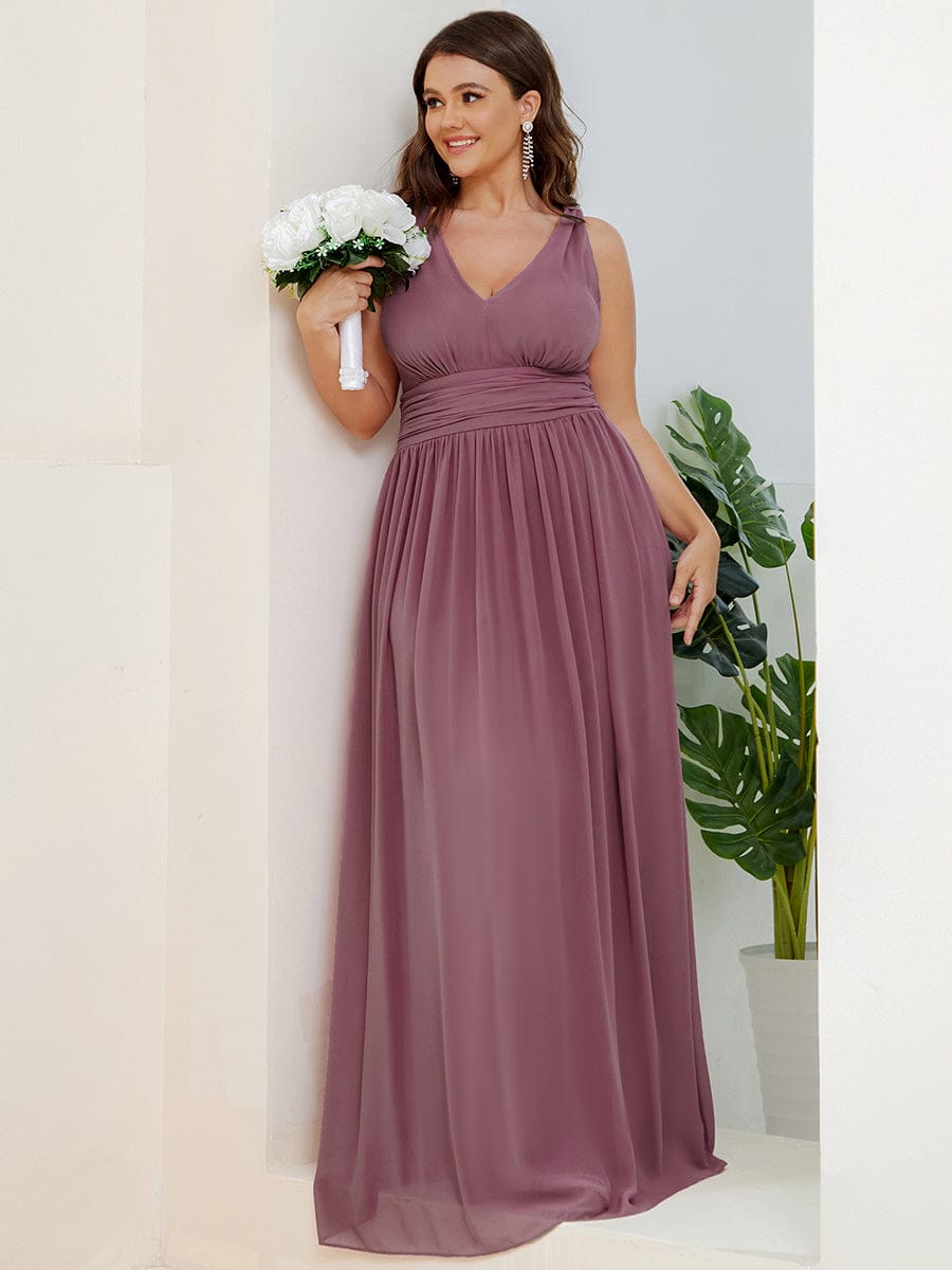 Plus Size Sleeveless V-Neck Chiffon Maxi Bridesmaid Dress