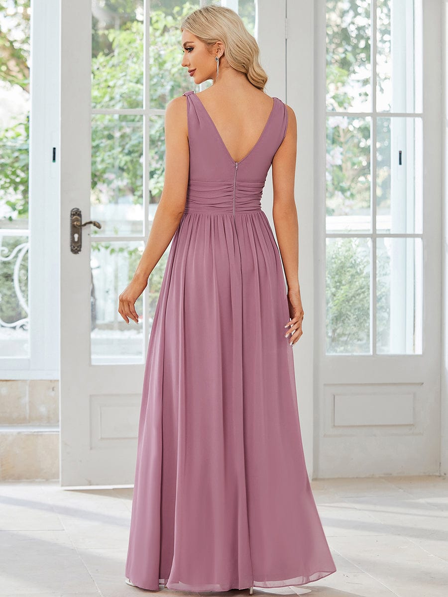 V Neck Sleeveless Pleated Chiffon Evening Dress