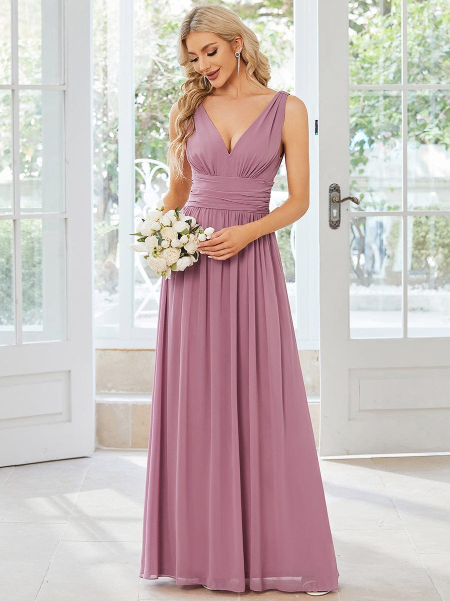 Elegant Sleeveless V-Neck Maxi Chiffon Bridesmaid Dress